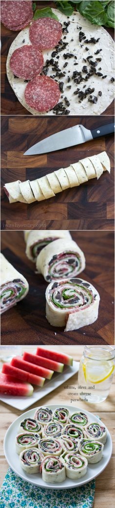 Salami, Olive and Cream Cheese Pinwheels