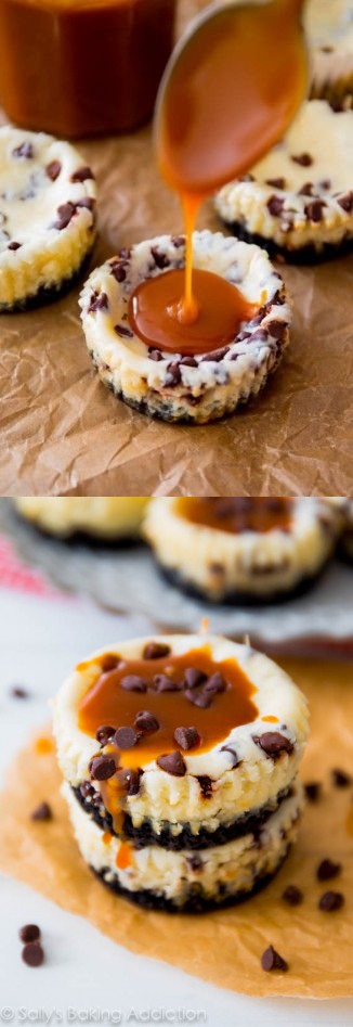 Salted Caramel Chocolate Chip Cheesecakes