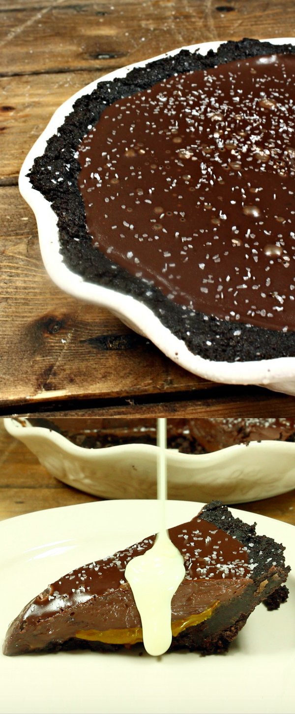 Salted Caramel Dark Chocolate Oreo Pie