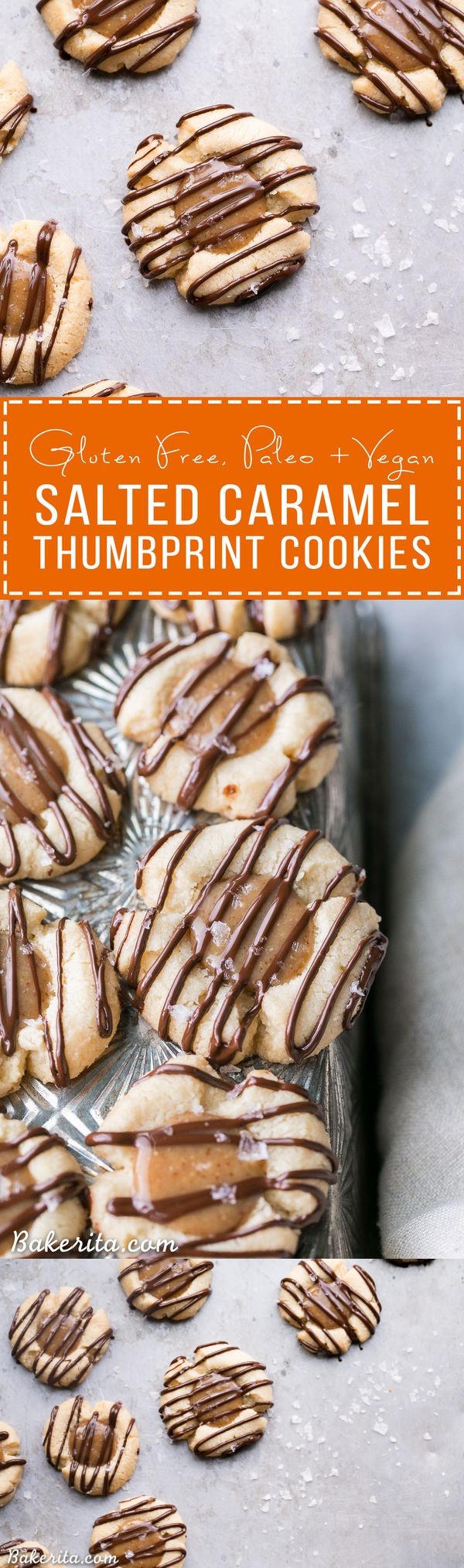 Salted Caramel Thumbprint Cookies (Gluten Free, Paleo + Vegan