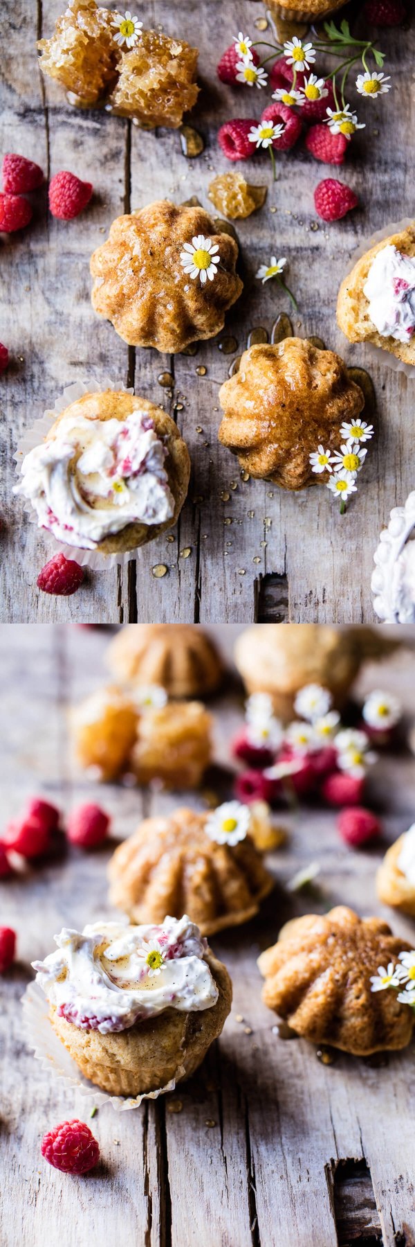 Salted Chamomile Honey Cakes with Raspberry Ripple Cream