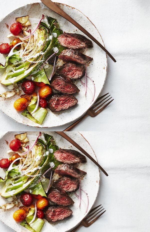 Seared Hanger Steak and Warm Cabbage Wedges