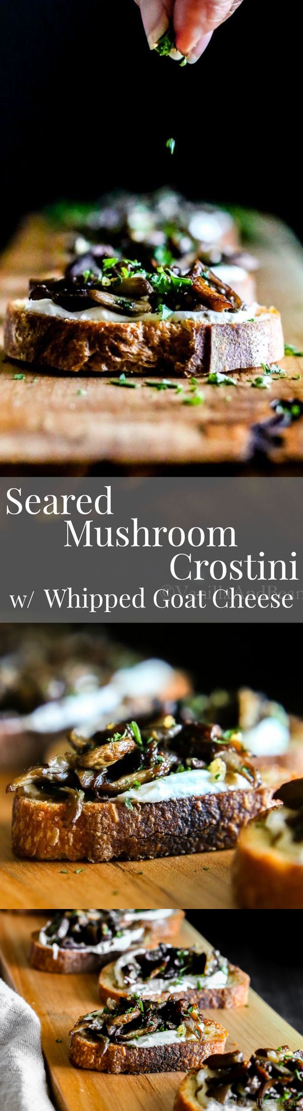 Seared Mushroom Crostini with Herb-Whipped Goat Cheese