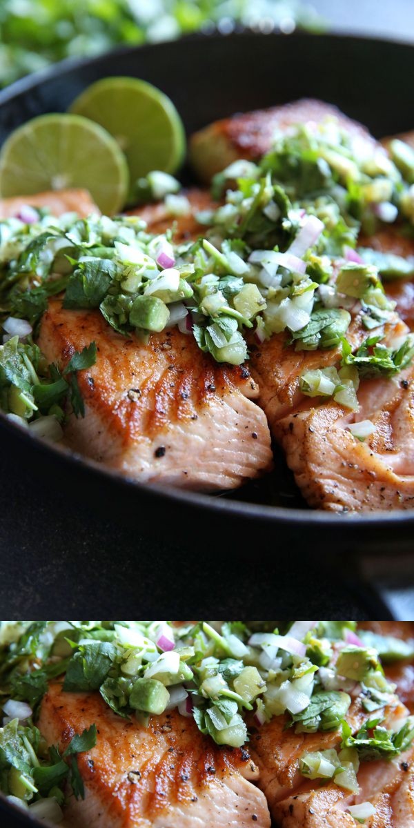 Seared Salmon with Avocado Salsa Verde