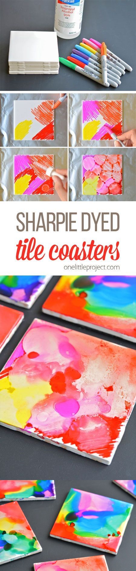 Sharpie Dyed Tile Coasters Using Rubbing Alcohol