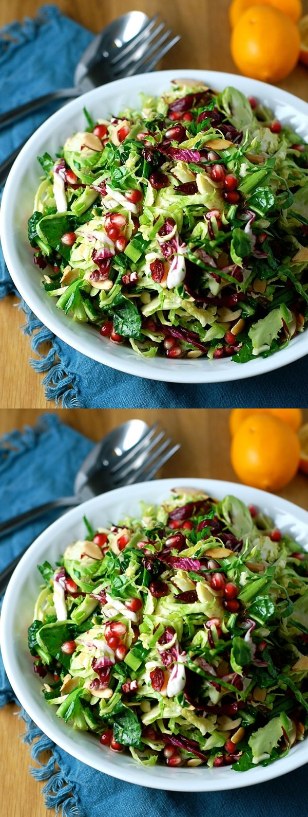 Shredded Brussels Sprouts with Meyer Lemon and Pomegrante