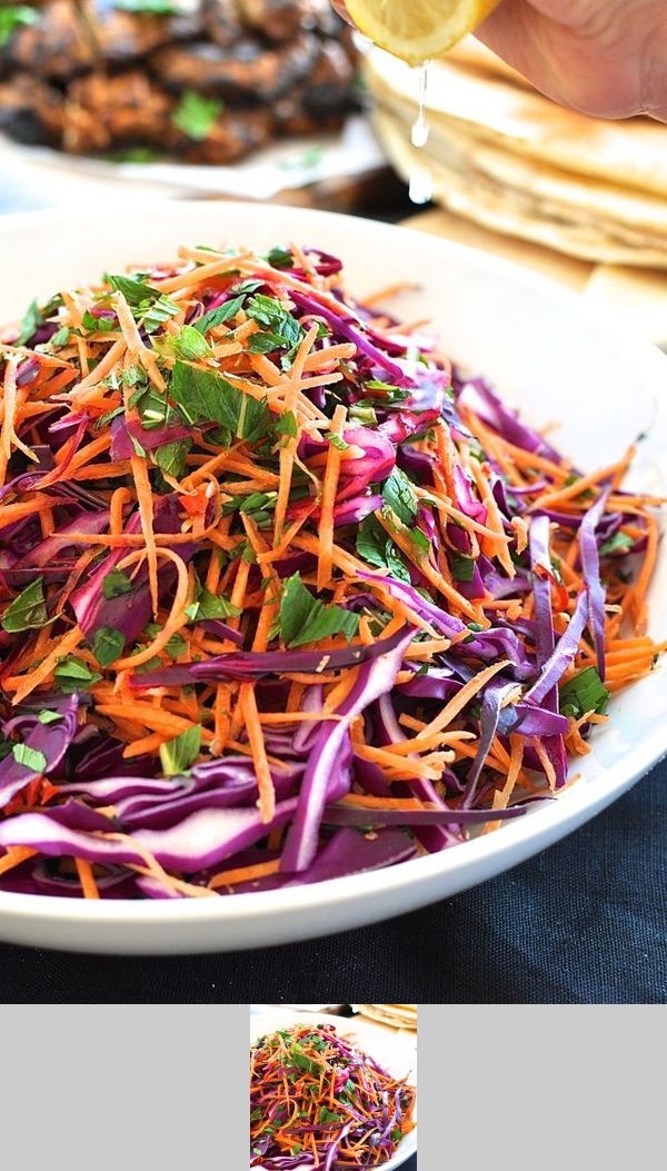 Shredded Red Cabbage, Carrot and Mint Salad