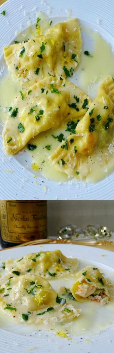 Shrimp and Lobster Ravioli with a Limoncello Cream Sauce