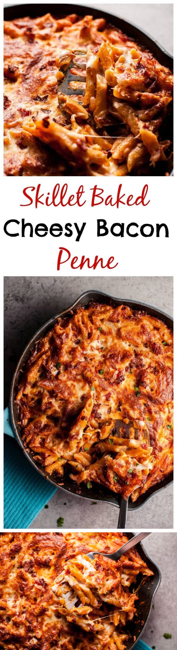 Skillet Baked Cheesy Bacon Penne