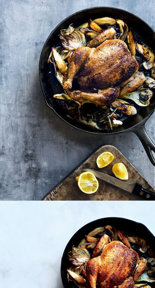 Skillet Roast Chicken with Fennel, Parsnips, and Scallions