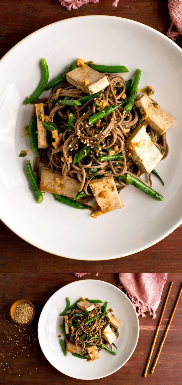 Skillet Soba, Baked Tofu and Green Bean Salad With Spicy Dressing