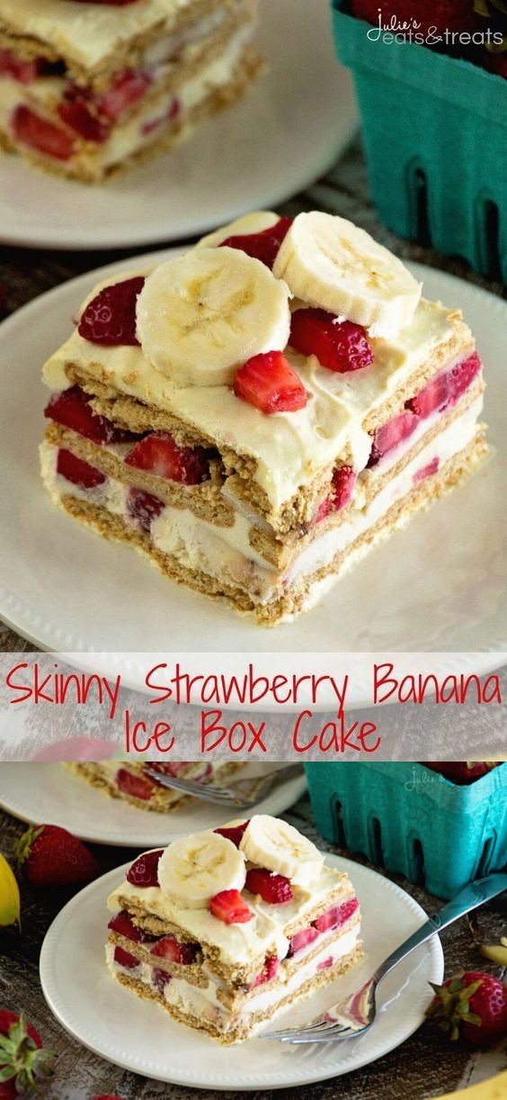 Skinny Strawberry Banana Ice Box Cake