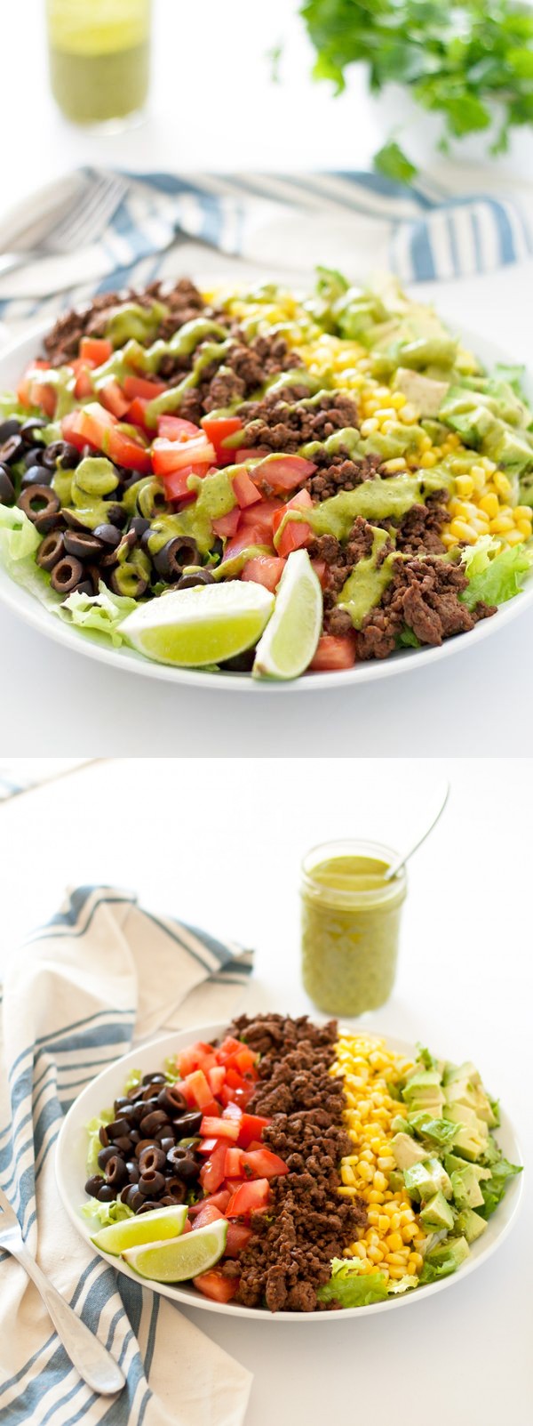 (skinny taco salad with avocado cilantro dressing