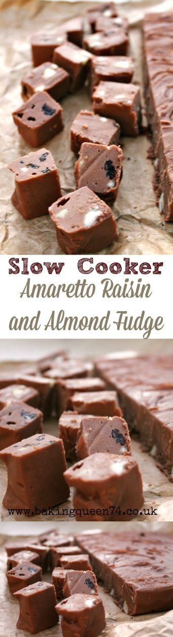 Slow Cooker Amaretto Raisin and Almond Fudge