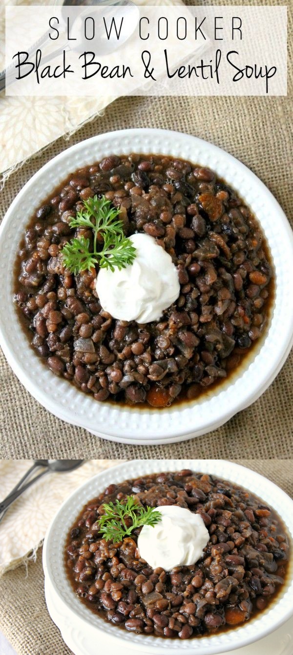 Slow Cooker Black Bean and Lentil Soup