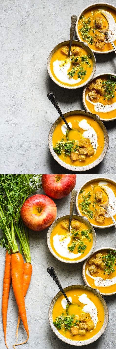 Slow Cooker Carrot & Apple Soup with Za'atar Croutons