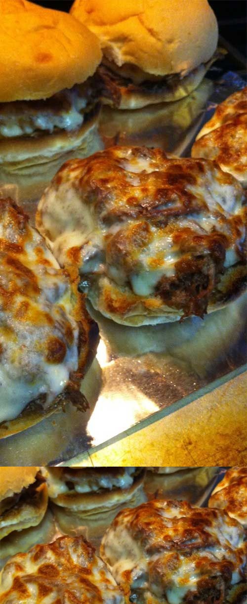 Slow Cooker Cheesy Italian Shredded Beef Sandwiches