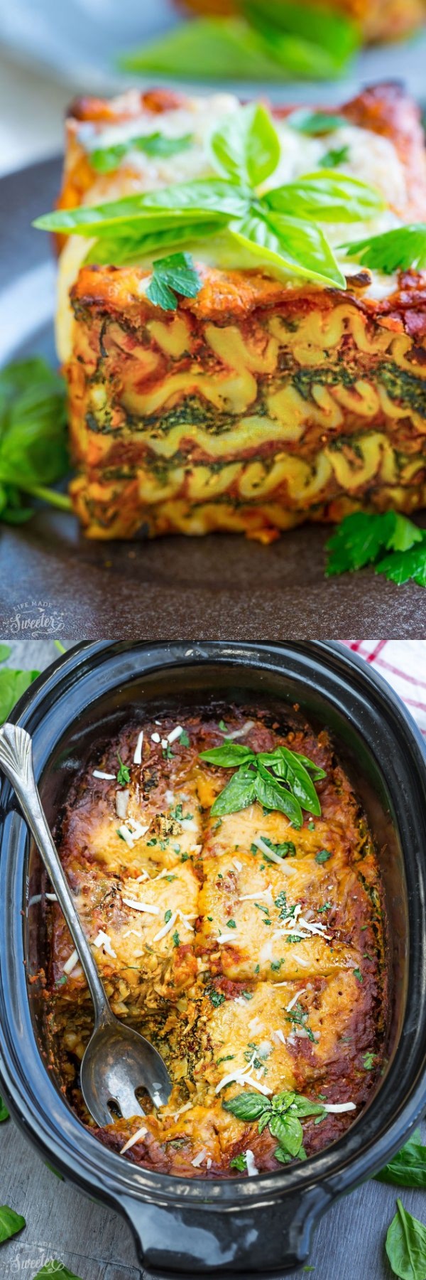 Slow Cooker Cheesy Spinach Lasagna