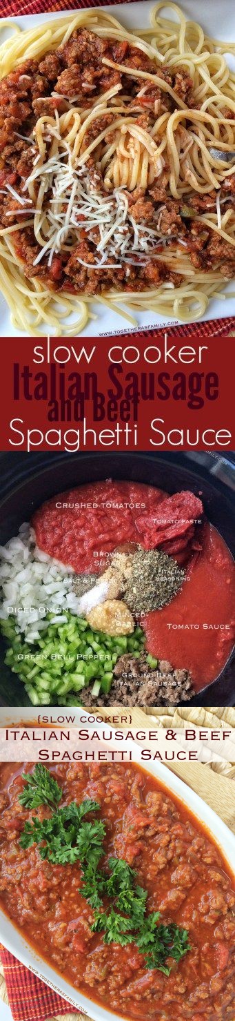 (Slow Cooker Italian Sausage and Beef Spaghetti Sauce