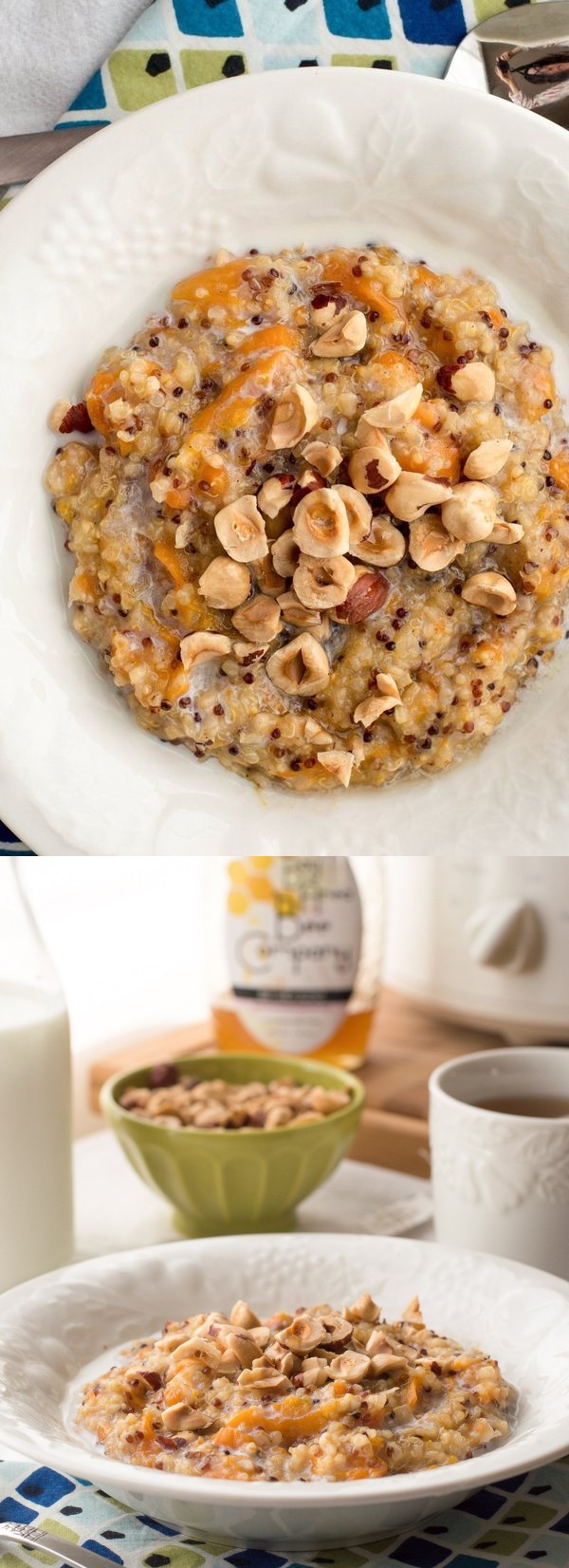 Slow Cooker Quinoa Oatmeal with Apricots and Hazelnuts