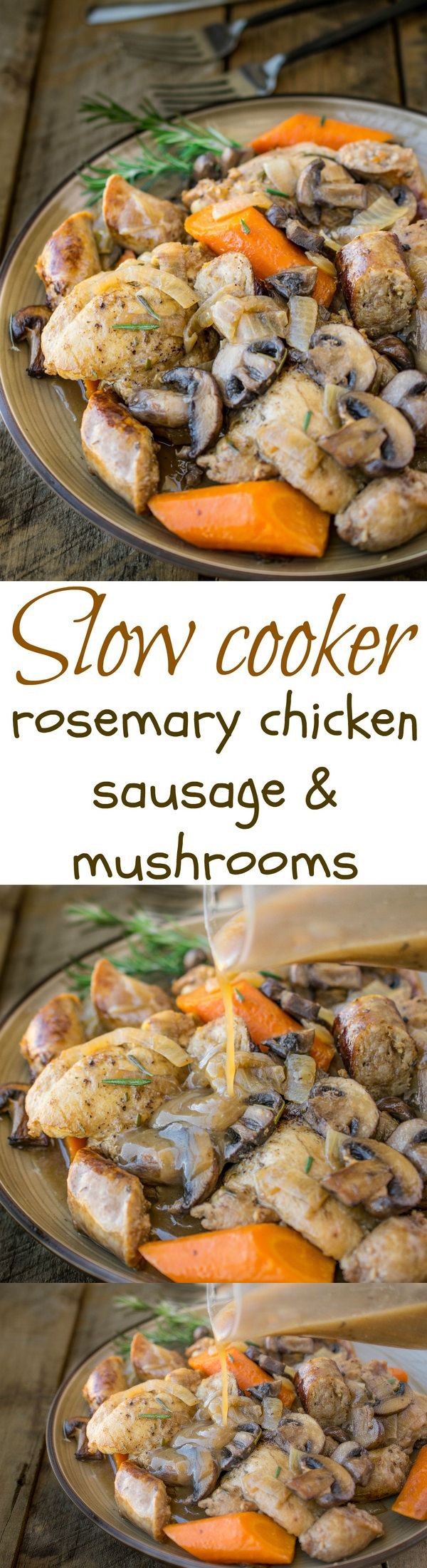 Slow cooker rosemary chicken, sausage & mushrooms