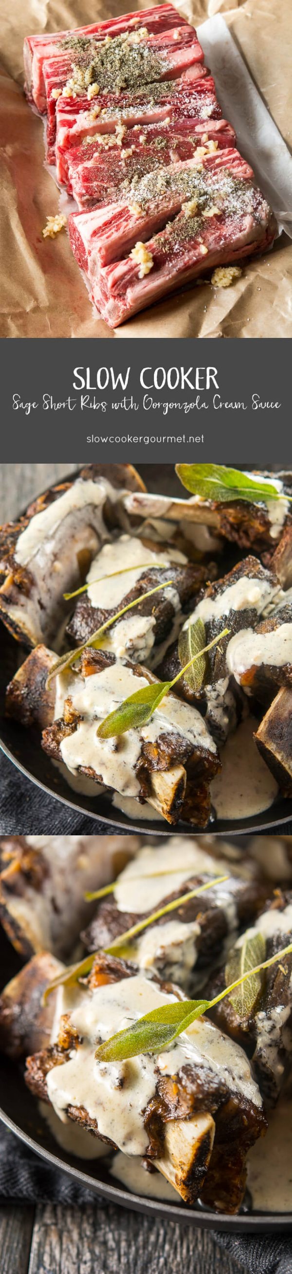 Slow Cooker Sage Short Ribs with Gorgonzola Cream Sauce