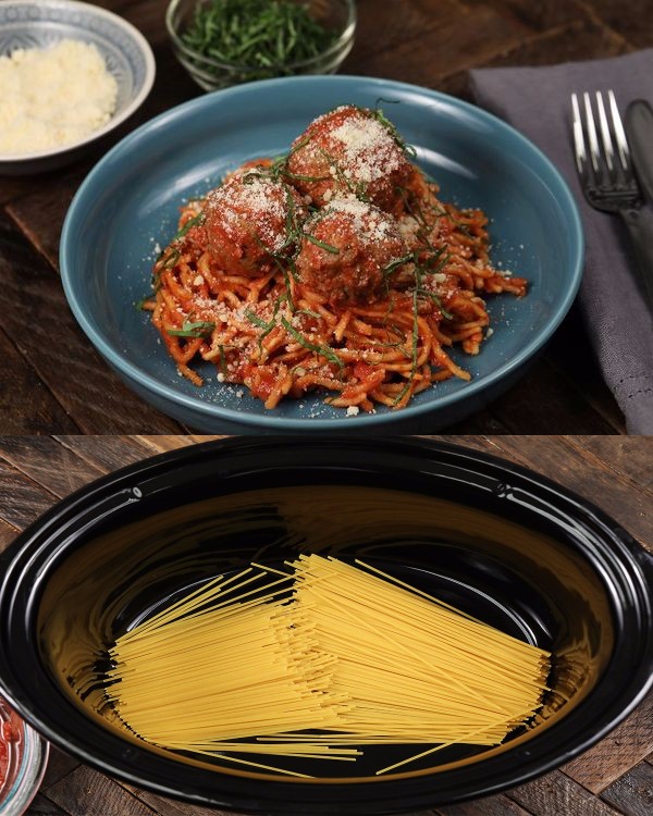 Slow cooker spaghetti and meatballs