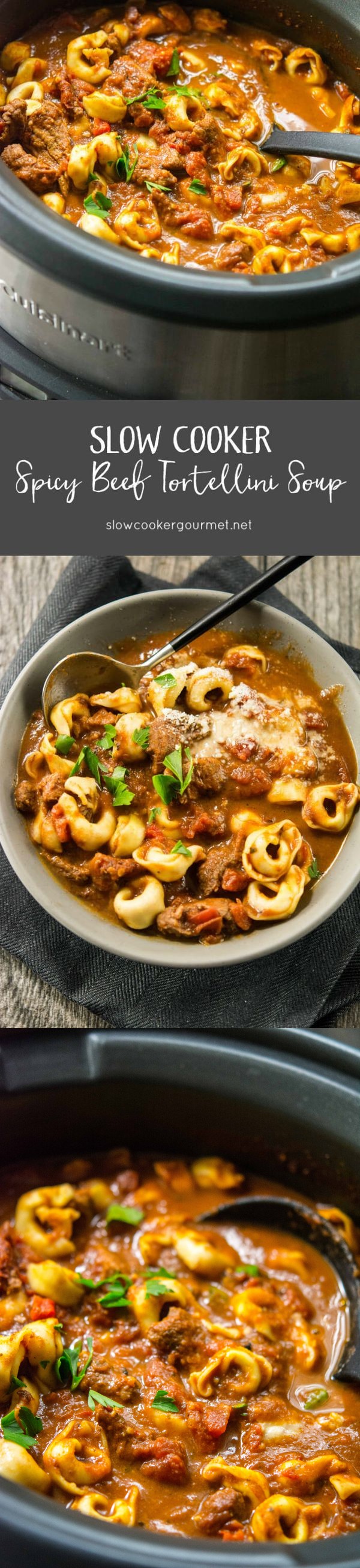 Slow Cooker Spicy Beef Tortellini Soup