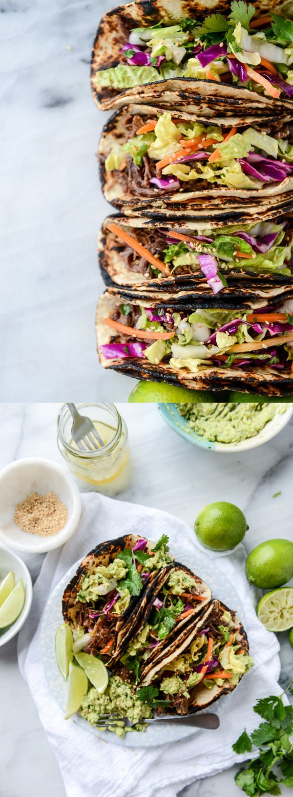 Slow Cooker Sweet and Spicy Short Rib Tacos with Sesame Guacamole