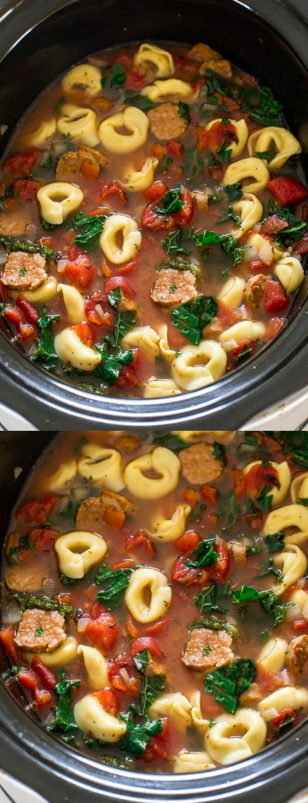 Slow Cooker Tortellini Sausage and Kale Soup