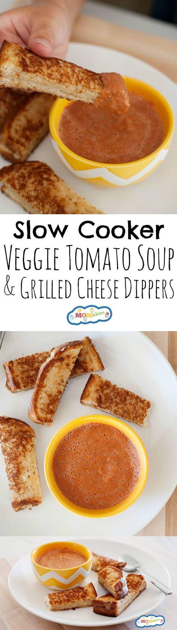 Slow Cooker Veggie Tomato Soup and Grilled Cheese Sticks