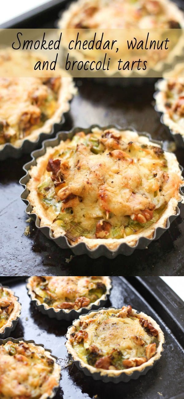 Smoked cheddar, walnut and broccoli tarts