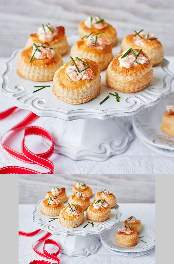 Smoked salmon and chive vol au vents