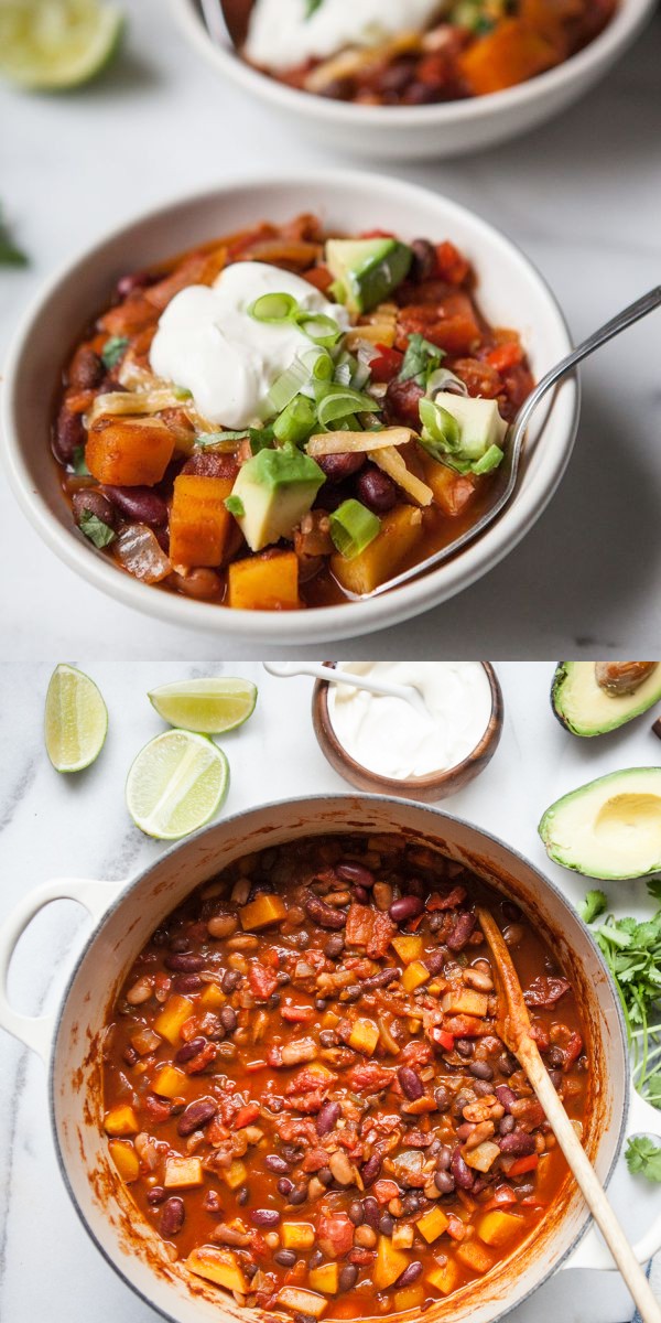 Smoky Butternut Squash and Three Bean Chili