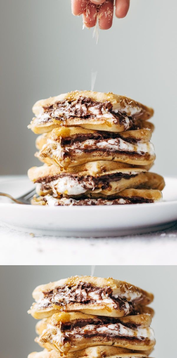 Smores Waffles with Nutella and Toasted Coconut