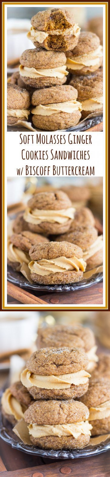 Soft Molasses Ginger Cookie Sandwiches with Cookie Butter Buttercream