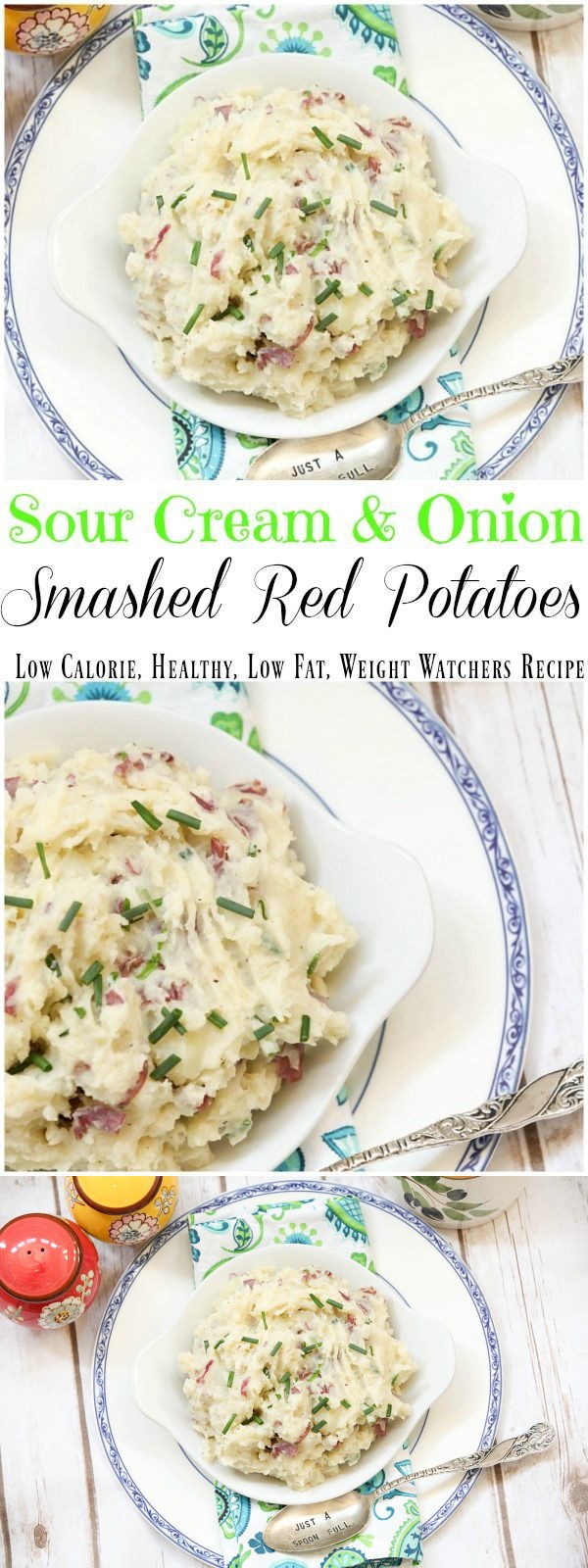 Sour Cream & Onion Smashed Red Potatoes (Low Calorie, Healthy, Low Fat #SundaySupper