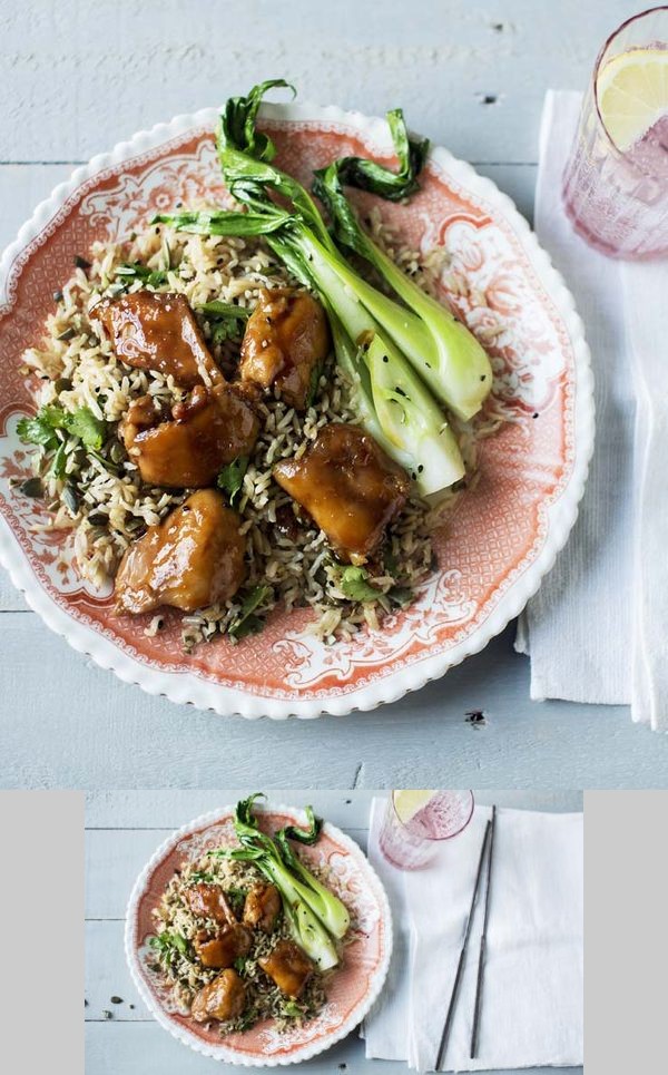 Soy and honey chicken with coconut brown rice