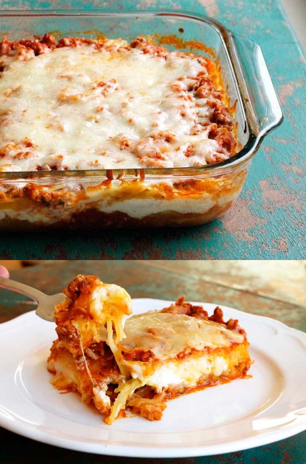 Spaghetti Squash Lasagna with Turkey Meat Sauce