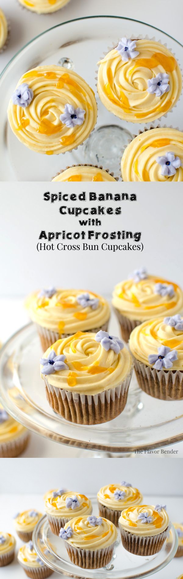 Spiced Banana Cupcakes with Apricot Frosting (Hot Cross Bun Cupcakes