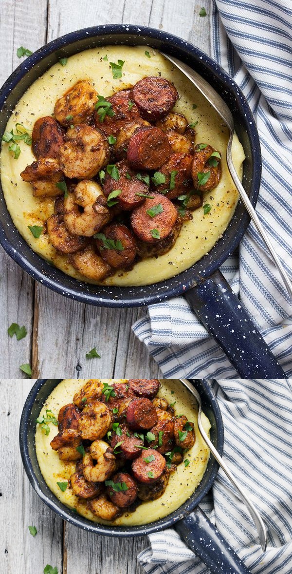 Spicy Chorizo and Shrimp with Polenta