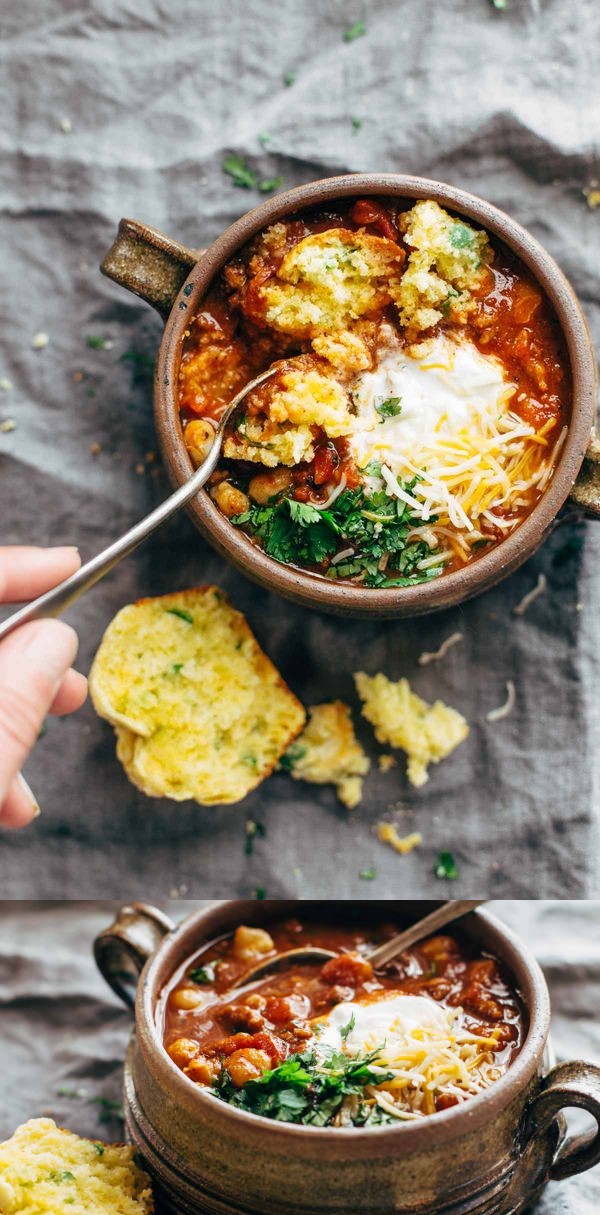 Spicy Posole with Cheesy Jalapeño Cornbread Muffins