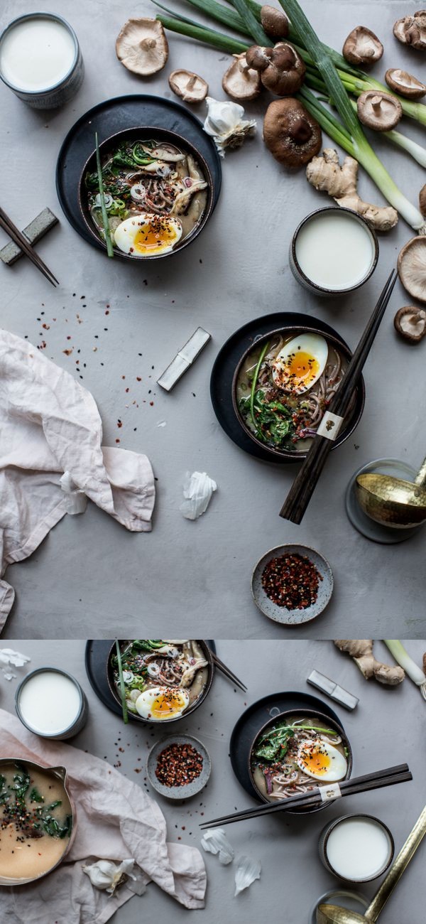 Spicy soba + miso soup