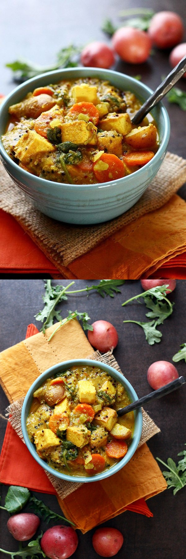 Spicy Tofu & Potato Coconut Curry Soup