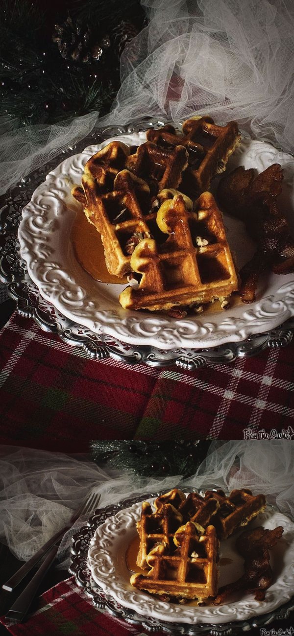 Spiked Eggnog Belgian Waffles with Warmed Boozy Syrup