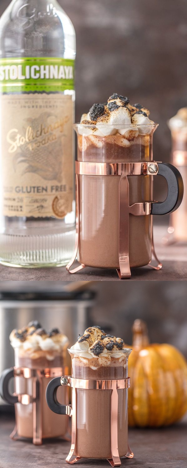 Spiked Slow Cooker Pumpkin Pie Hot Chocolate