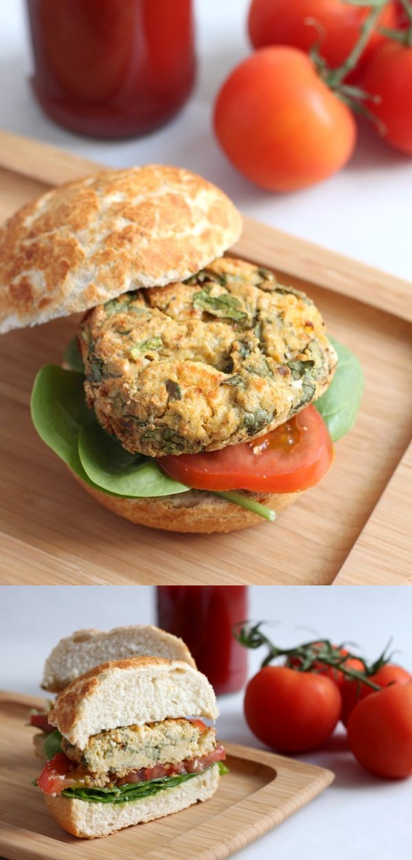 Spinach and feta chickpea burgers