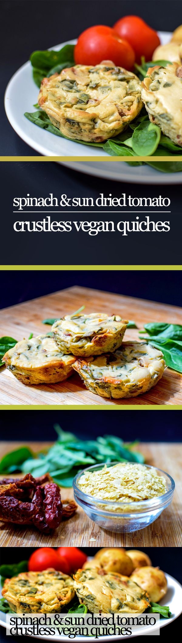 Spinach and sun dried tomato crustless vegan quiches