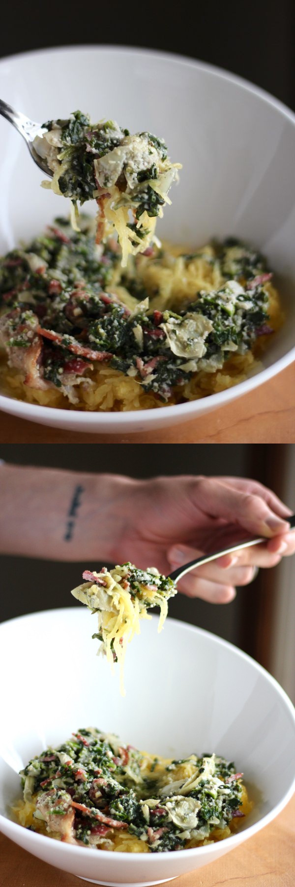 Spinach Artichoke and Bacon Spaghetti Squash