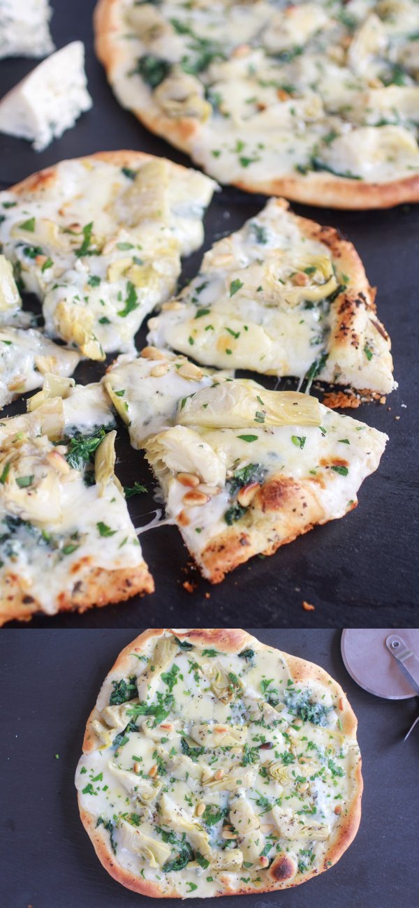 Spinach Artichoke and Blue Cheese (or feta Pizza